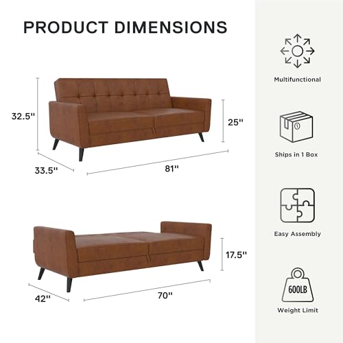 DHP Parker Futon with Storage, Camel Faux Leather