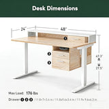 CubiCubi Standing Desk with Wood Drawers, 48" x 24" Electric Height Adjustable Table with Monitor Shelf, 3 Drawers and Open Storage, Computer Home Office Sit and Stand up Workstation, Maple CubiCubi