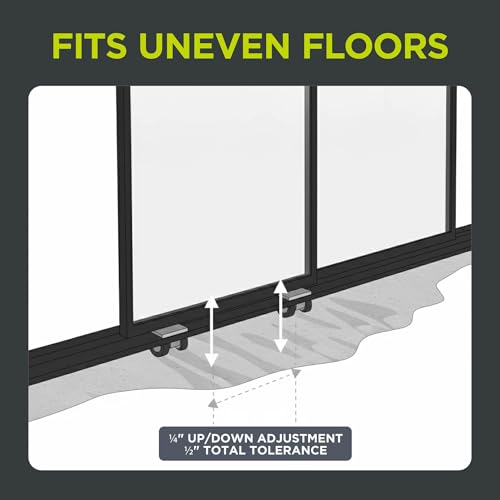3-Panel Clear Glass Sliding Room Divider - Tempered Glass Wall Separator Screen for Office, Home, Workstation, Cubicle, Desk - Commercial & Residential Partition - 90" W x 80" H, Black Frame The Sliding Door Company