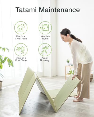 FULI Japanese Tatami Mattress, Tatami Rug, Igusa Mat (Japanese Rush Grass) Folds in Three, Made in Japan (Natural, Twin) FULI