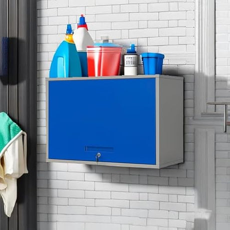 Yizosh Metal Storage Cabinet with Doors & Shelves - Wall Mounted, Floating - Blue Gray, 21.6" H - For Garage, Basement, Kitchen, Warehouse Yizosh