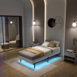 Adjustable Bed Frame with Smart LED Lights & Charging Station,Sturdy Metal Platform Bed Base for Box Spring & Mattress,Headboard Compatible,Length Extendable,Twin/Full/Queen/King Size (7 Inch, Twin) HusDream