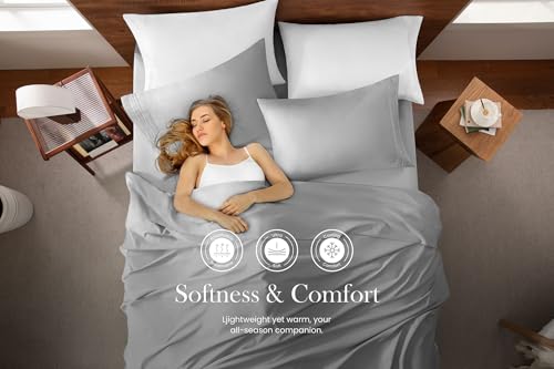 MISSQ Queen Size Bed Sheets Set - Cooling, Extra Soft, Wrinkle & Fade Resistant, Hypoallergenic - 4 Piece Hotel Luxury Microfiber Sheets with 16 Inch Deep Pocket, Queen, Gray MISSQ