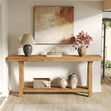 TRIBEWOOD 70.9-Inch Solid Wood Console Table for Entryway, Farmhouse Long Sofa Table with Shelves for Living Room, Hallway, Foyer, Easy Assembly TRIBEWOOD