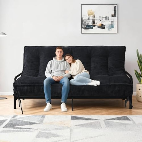 8" Futon Mattress Full Size, Futons Sofa Bed Sleeper Couch Bed, Roll Up Mattress with Shredded Foam & 2 Straps for Storage, Futon Floor Mattress for Living Room, Corduroy (Frame Not Included) Erament
