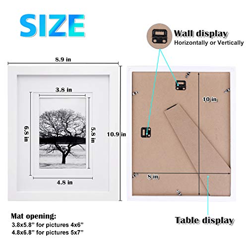 Egofine 8x10 Picture Frames Set of 4, Made of Solid Wood Covered by Plexiglass 4x6 and 5x7 with Mat or 8x10' without Mat, for Table Top Display and Wall Mounting Photo Frame White Egofine