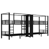 Twin Size Quadruple Metal Bunk Bed with Wardrobe & Storage Shelves, Quadruple Metal Bunk Bed Frame with Noise-Reduced Design (Black/Twin) MERITLINE