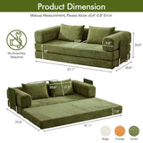 KozyNutria 81" Convertible Sofa Bed with Storage Pockets, 5-in-1 High Density Foam Boneless Couch, Corduroy Folding Futon Sleeper Sofa for Living Room Bedroom Apartment, No Assembly Required, Green KozyNutria