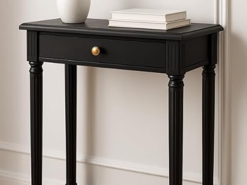 East at Main Lenora Console Table – 23.75” Narrow Entryway Table with Storage & Cane Shelf – Solid Wood Accent for Hallways, Foyers, and Small Spaces – French Country & Traditional Style (Black) East at Main