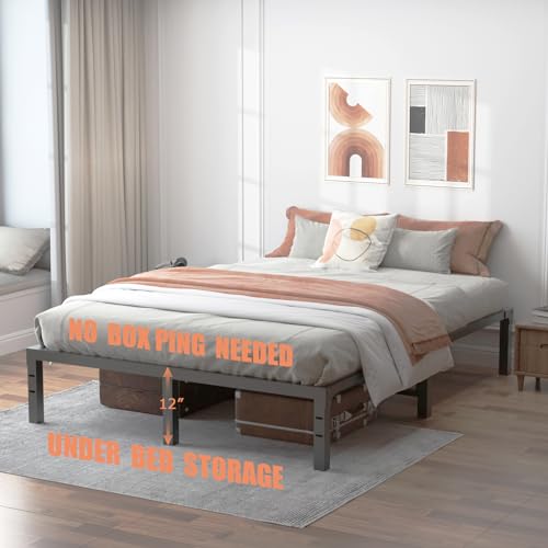 FUIOBYVV Heavy Duty King Bed Frame – 14 Inch Metal Platform with Noise-Free Support and No Box Spring Needed - WoodArtSupply