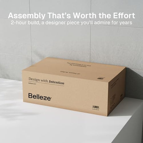 BELLEZE 65 Inch Fluted Buffet Cabinet with Storage, Symmetrical Arc Accent Sideboard Large Console Table for Dining Room, Kitchen, and Living Room (Camel) BELLEZE