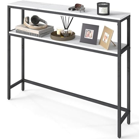 VASAGLE Console Table, 2-Tier Narrow Sofa Table with 2 Shelves, 7.9 x 39.4 x 31.5 Inches, for Living Room, Hallway, Entryway, Marble White and Ink Black ULNT131W59V1 VASAGLE