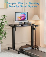 Xyndyx Small Height Adjustable Electric Standing Desk, 31.5" x 23.6" Sit Stand up Desk with Splice Board, Ergonomic Rising Computer Home Office Desk Table with Memory Preset, Black Frame/Black Top Xyndyx
