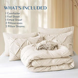 JOLLYVOGUE Full Size Comforter Sets 7 Pieces - Bed in a Bag Full for All Season, Pintuck Bedding Comforter Sets with Comforter, Flat Sheet, Fitted Sheet and Pillowcases & Shams, Beige JOLLYVOGUE
