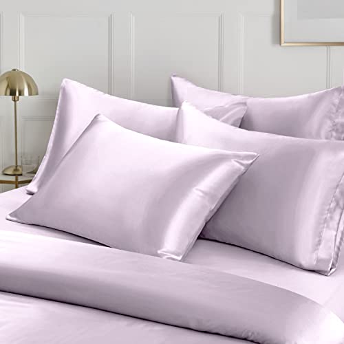 Ersmak 6 Pieces Satin Duvet Cover Full/Queen Size Luxury Silky Bedding Duvet Cover Set with 1 Soft Duvet Cover, 4 Queen Pillowcases and 1 Body Pillowcase, Lavender Ersmak