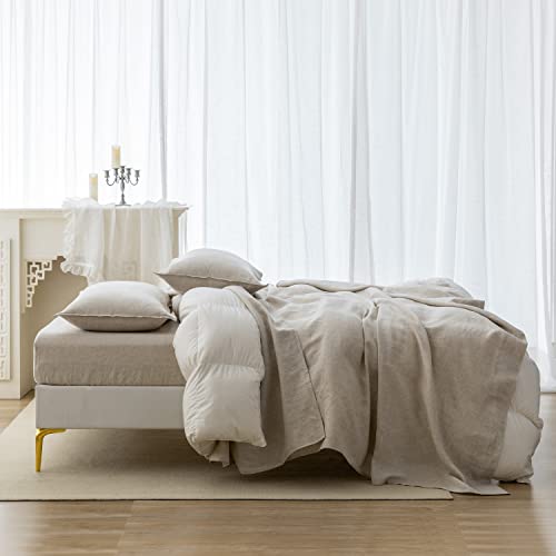EVERLY Linen Sheets Set Twin Size,100% French Pure Linen Sheets Set,3Pieces (1Flat Sheet,1Fitted Sheet,1Pillowcase) Suitable for Hot Sleepers, Stonewash Not Dyed Deep Pocket Natural Linen Bedding Set EVERLY