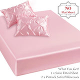 P Pothuiny 3-Piece Set Pintuck Satin Pillowcases & Full Fitted Sheet, Blush Pink Satin Sheet Silky Soft Luxury Romantic Pinch Pleated Bedding Bedroom Dorm Decor, 15 Inch Deep Pocket P Pothuiny