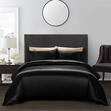 AiMay 3 Piece Satin Duvet Cover Set Bedding Sets Queen Black 1800 Series Luxury Rich Silk Silky Super Soft Solid Color Reversible Zipper Closure Sexy Honeymoon Wrinkle Free (Queen, Black) AiMay