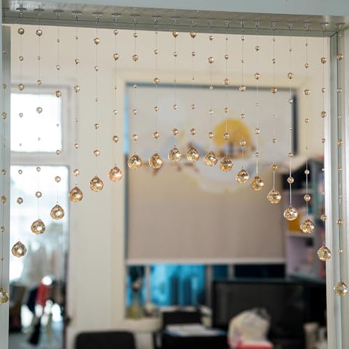 Hanbinsen 20 Strings Crystal Beaded Curtain, Arched Door String Curtain, Hanging Doorway Room Divider Suitable for Home, Coffee House, Bedroom, Restaurant. (Chamgagne) Hanbinsen