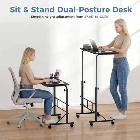 DUMOS 31.5" Adjustable Height Mobile Desk with Locking Wheels & Pin-Lock, Portable Workstation for Walking Pad & Active Home Office, Black DUMOS