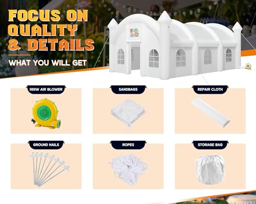 Albott 30x20x13 FT Commercial Inflatable Wedding Tent, 210D Oxford Fabric Portable Heavy Duty Party Tent with Dual Roll-Up Doors & 8 Sand Bags, Gazebo Event House for Wedding Birthday Backyard Party Albott