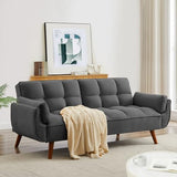Homies Life Convertible Futon Sofa Bed, Linen Sleeper Couch, 75" W Modern 3 Seater Tufted Sofa with Solid Wood Legs and Adjustable Backrests for Small Spaces, Living Room, Bedroom, Dark Gray Homies Life