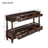 LKTART 54'' Solid Wood Console Table, Farmhouse Entryway Table with 6 Drawers and Shelf, Narrow Long Sofa Table with Storage for Living Room Hallway, Couch, Foyer (Espresso) LKTART