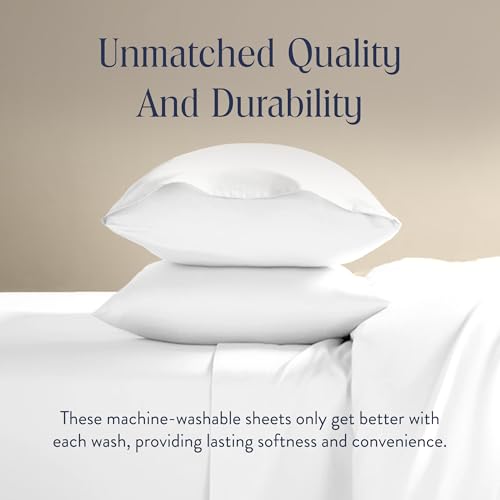 Brooklinen Luxury Sateen 4 Piece Sheet Set - 100% Cotton Bed Sheets, Soft & Durable Full Size Sheets Set in White, Oeko-TEX Certified Bedding Set - 1 Fitted Sheet, 1 Flat Sheet, 2 Pillowcases Brooklinen