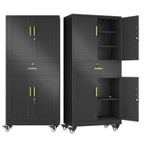 winiowa 71" Tall Metal Garage Storage Cabinet with Wheels and Locking Doors, Locking Rolling Tool Cabinet with Drawer and 3 Adjustable Shelves for Garage,Home,Office (Black) winiowa