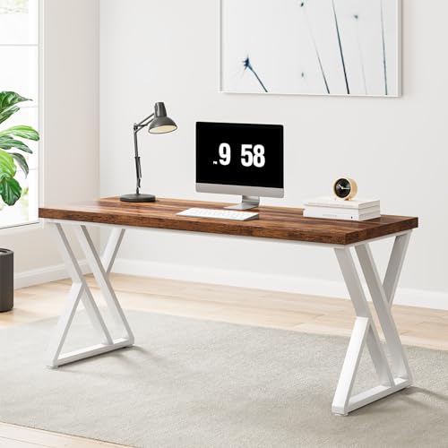 Tribesigns Modern Walnut/White 55" Heavy Duty Computer Desk, Study & Work Desk, 23.6"D x 55.1"W x 29.5"H, Z-Shaped Metal Legs, 330 lbs Capacity Tribesigns