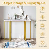 BECOMFORT 42” Gold Console Table, Behind Couch Sofa Table with with Faux Marble Top & Golden Coated Metal Frame, Narrow Hallway Table, Modern Entryway Table for Living Room, Foyer, Porch (White) BECOMFORT