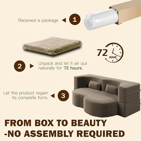 78" Full Size Convertible Futon Sofa Bed, Plush Corduroy Folding Sleeper Sofa Bed with Pillow, Foam Mattress Futon Loveseat Couch, No Assembly Floor Couches for Living Room, Playroom, Apartment, Brown extrasleep