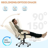 Mvpipi Massage & Heated Office Chair with Foot Rest, Ergonomic Executive Office Chair with Reclining Backrest, Adjustable Arms and Lumbar Support, High Back Leather Desk Chairs for Home Office, Beige Mvpipi