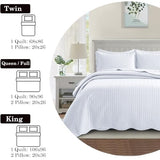 IR Imperial Rooms King Quilt Bedding Set Size (106" x 96") + 2 Pillow Shams (20" x 36"+ 2") - 3 Pcs All Season Lightweight Reversible Microfiber Coverlet Embossed Quilt Bedspread (White) IR Imperial Rooms