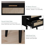 Ltysh Nightstand with Charging Station,2 Set Rattan Night Stand with Solid Wood Legs, Bedside Table with USB Ports & Outlets Bed Side Table,End Table for Bedroom,Living Room(Black-Set 2) Ltysh