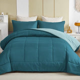Exclusivo Mezcla Lightweight Reversible Twin Size Comforter Set, Down Alternative Comforter with 1 Pillow Sham, Twin Size Bedding Set for All Seasons, Dusty Teal/Aqua Blue Exclusivo Mezcla