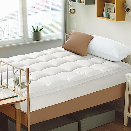 CYMULA Mattress Topper Twin Size - Soft Cooling Mattress Pad for College Dorm Room Essentials - Extra Thick Twin Protector Cover for Back Pain, Single Bed Topper Pillow Top with 8''-21'' Deep Pocket CYMULA