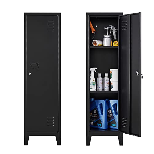 iCHENGGD Metal Cabinet, 47" H Home Office Storage Lockers, Vertical Steel Storage Cabinet with Locking Door and 2 Adjustable Shelves, Small Metal Locker Cabinets (1 Door, Black) iCHENGGD