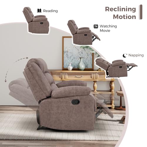 ANJ Manual Recliner Chair for Adults, Faux Leather Reclining Chair with Padded Arms and Overstuffed Backrest, Single Recliner Sofa for Living Room, Coffee Brown