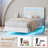 BarnFurin Floating Bed Frame Twin with LED Lights, Upholstered Platform Bed with Diamond Tufted Headboard, No Box Spring Needed, Noise Free, Easy Assembly, White BarnFurin