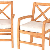 Walker Edison Delray Classic Acacia Wood X Back Patio Chairs with Cushions, Set of 2, Brown Walker Edison