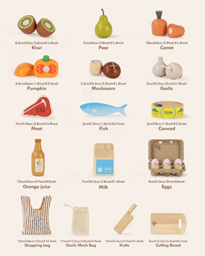 Wooden Play Food Sets for Kids Kitchen, Food Toys for Toddlers 3+ Year Old, with Shopping Bag, Pretend Food Play Kitchen Cutting Fruits Vegetables Toys, Gift for Boys Girls Educational Toys Lehoo Castle