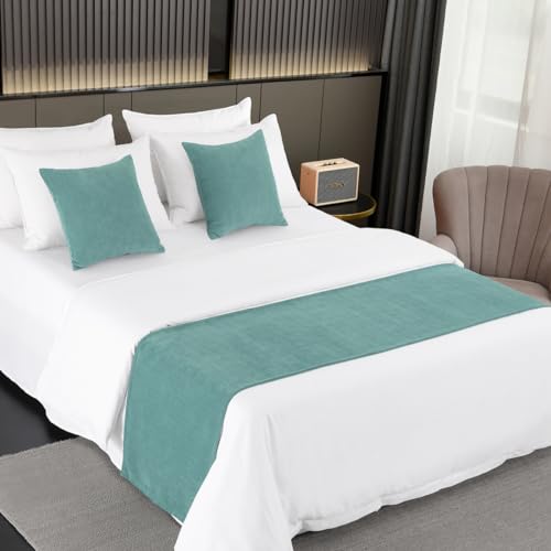 AMBERIS Bed Runner Single Layer Chenille Blue-Green, Modern Style Bed Scarves for Home Hotel Decorations (Pillowcases Sold Separately) AMBERIS