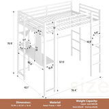 Shintenchi Twin Size Loft Bed with Desk, Metal Frame with 2 Side Ladders, Storage Shelves, Safety Guardrail, Noise Free & Anti-Tilt Design, Space-Saving for Kids/Teens/Adults, White Shintenchi