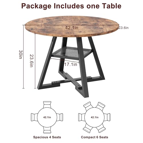 Jocoevol Round Dining Table for 4,Kitchen Dining Room Circle Dinner Pedestal Table,Space Saving Wood Kitchen & Dining Room Furniture (Vintage, 42In) Jocoevol
