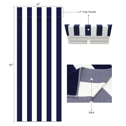 COTTON CRAFT Pool Lounge Chair Cover - 2 Pack - Chaise Beach Picnic Spa Towel - Cabana Stripe - Soft Premium Ringspun Terry Cotton - Oversized - 32 inch Wide x 82 inch Long with 7 inch Pocket – Navy