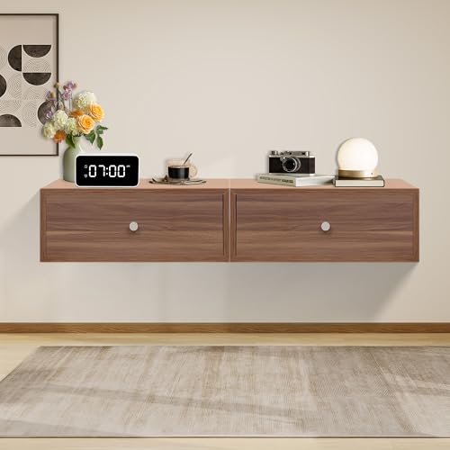 LOFTEY Floating Nightstand with Drawer, Wood Floating Bedside Table, Wall Mounted Nightstand, Floating Drawer for Bedroom, Walnut LOFTEY