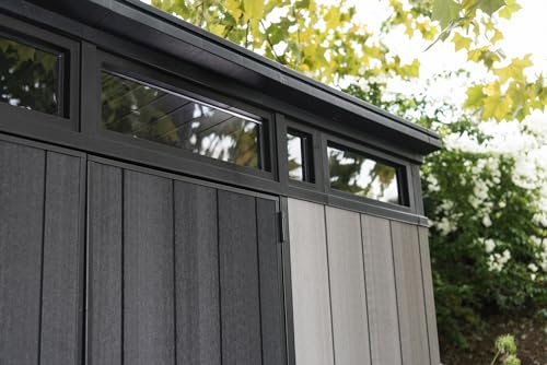 Keter Artisan 11x7 Modern Resin Outdoor Storage Shed Kit-Perfect to Store Patio Furniture, Garden Tools Bike Accessories, Beach Chairs and Lawn Mower, Grey & Black Keter