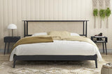 NTC Ruby Queen Bed Frame with Natural Rattan and Solid Oak, Effortless Assembly, Silent Slats - Burnt Black NTC