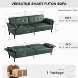 COPIAE 89” Futon Sofa Bed,Futon Couch Bed with 2 Square Pillows,Convertible Sleeper Sofa with Adjustable Backrest& Armrests, Modern Loveseat Sleeper for Living Room, Bedroom,Faux Leather Green COPIAE